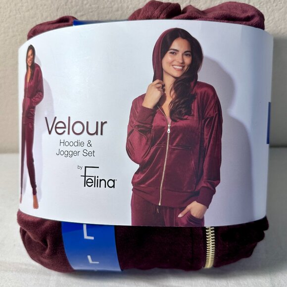 Felina Women's Luxe Velour Track Suit Size L Purple Soft Loungewear Relax Fit - Picture 12 of 12